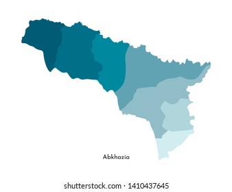 Vector isolated illustration of simplified administrative map of Abkhazia. Borders of the regions. Colorful blue khaki silhouettes