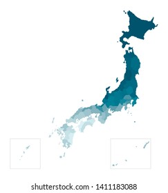 Vector isolated illustration of simplified administrative map of Japan. Borders of the prefectures. Colorful blue khaki silhouettes.