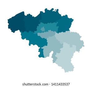 Vector isolated illustration of simplified administrative map of Belgium. Borders of the regions. Colorful blue khaki silhouettes