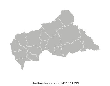 Vector isolated illustration of simplified administrative map of Central African Republic (CAR). Borders of the provinces (regions). Grey silhouettes. White outline