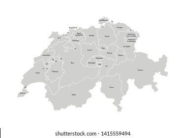 Vector isolated illustration of simplified administrative map of Switzerland. Borders and names of the provinces (cantons). Grey silhouettes. White outline