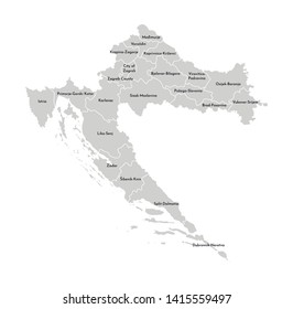 Vector isolated illustration of simplified administrative map of Croatia. Borders and names of the provinces (regions). Grey silhouettes. White outline
