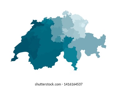 Vector isolated illustration of simplified administrative map of Switzerland. Borders of the regions (cantons). Colorful blue khaki silhouettes