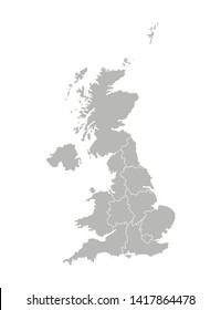 Vector isolated illustration of simplified administrative map of the United Kingdom of Great Britain and Northern Ireland. Borders of the provinces regions. Grey silhouettes. White outline svg