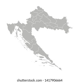 Vector isolated illustration of simplified administrative map of Croatia. Borders of the provinces (regions). Grey silhouettes. White outline