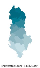 Vector isolated illustration of simplified administrative map of Albania. Borders of the regions. Colorful blue khaki silhouettes