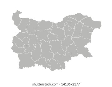 Vector isolated illustration of simplified administrative map of Bulgaria. Borders of the provinces (regions). Grey silhouettes. White outline