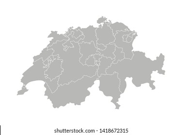 Vector isolated illustration of simplified administrative map of Switzerland. Borders of the provinces (cantons). Grey silhouettes. White outline