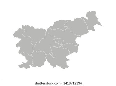 Vector ilustra aisladamente el mapa administrativo simplificado de Eslovenia. Fronteras de las provincias (regiones). Siluetas grises. Esquema blanco