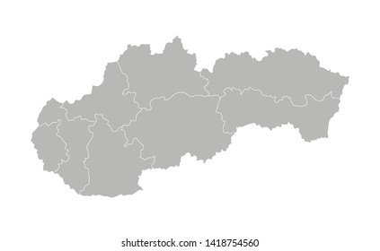 Vector isolated illustration of simplified administrative map of Slovakia. Borders of the provinces (regions). Grey silhouettes. White outline