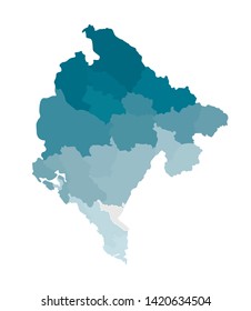 Vector isolated illustration of simplified administrative map of Montenegro. Borders of the regions. Colorful blue khaki silhouettes