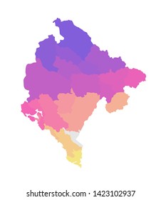 Vector isolated illustration of simplified administrative map of Montenegro. Borders of the regions. Multi colored silhouettes