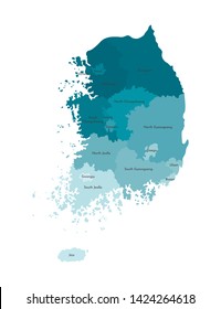 Vector isolated illustration of simplified administrative map of South Korea (Republic of Korea). Borders and names of the regions. Colorful blue khaki silhouettes