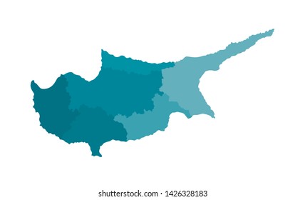 Vector isolated illustration of simplified administrative map of Cyprus. Borders of the districts (regions). Colorful blue khaki silhouettes
