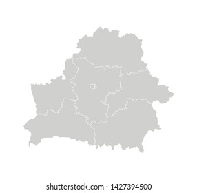 Vector isolated illustration of simplified administrative map of Belarus. Borders of the regions. Grey silhouettes. White outline