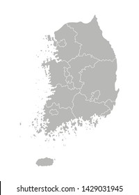 Vector isolated illustration of simplified administrative map of South Korea (Republic of Korea). Borders of the provinces (regions). Grey silhouettes. White outline