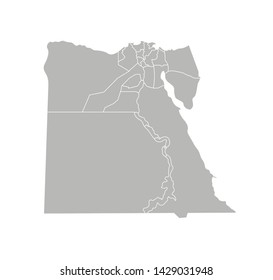 Vector isolated illustration of simplified administrative map of Egypt. Borders of the provinces (regions). Grey silhouettes. White outline
