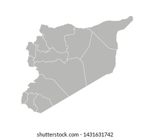 Vector isolated illustration of simplified administrative map of Syria. Borders of the provinces (regions). Grey silhouettes. White outline