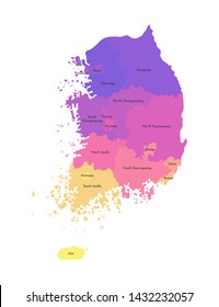 Vector isolated illustration of simplified administrative map of South Korea (Republic of Korea). Borders and names of the regions. Multi colored silhouettes
