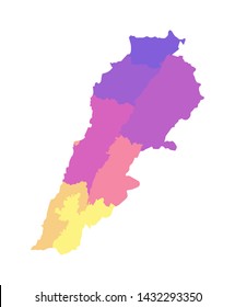 Vector isolated illustration of simplified administrative map of Lebanon. Borders of the governorates (regions). Multi colored silhouettes