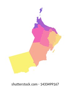Vector isolated illustration of simplified administrative map of Oman. Borders of the regions (governorates). Multi colored silhouettes