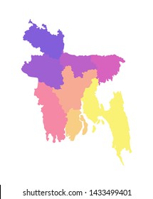 Vector isolated illustration of simplified administrative map of Bangladesh. Borders of the regions. Multi colored silhouettes.