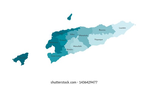 Vector isolated illustration of simplified administrative map of East Timor (Timor-Leste). Borders and names of the regions. Colorful blue khaki silhouettes