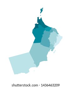 Vector isolated illustration of simplified administrative map of Oman. Borders of the regions (governorates). Colorful blue khaki silhouettes