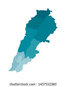 Vector isolated illustration of simplified administrative map of Lebanon. Borders of the governorates regions. Colorful blue silhouettes