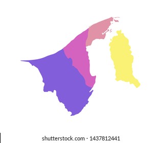 Vector isolated illustration of simplified administrative map of Brunei. Borders of the districts (regions). Multi colored silhouettes.