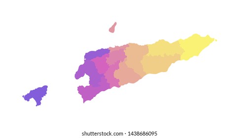 Vector isolated illustration of simplified administrative map of East Timor (Timor-Leste). Borders of the regions. Multi colored silhouettes.