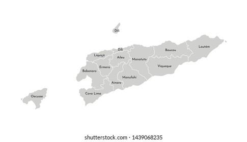 Vector isolated illustration of simplified administrative map of East Timor (Timor-Leste). Borders and names of the provinces (regions). Grey silhouettes. White outline