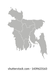 Vector isolated illustration of simplified administrative map of Bangladesh. Borders of the provinces (regions). Grey silhouettes. White outline.