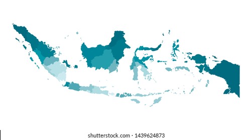 Vector isolated illustration of simplified administrative map of Indonesia. Borders of the provinces. Colorful blue khaki silhouettes.