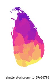Vector isolated illustration of simplified administrative map of Sri Lanka. Borders of the districts. Multi colored silhouettes.