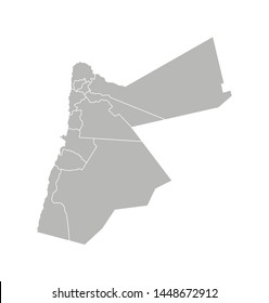 Vector isolated illustration of simplified administrative map of Jordan. Borders of the governorates (regions). Grey silhouettes. White outline.