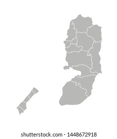 Vector isolated illustration of simplified administrative map of State of Palestine (West Bank and Gaza Strip). Borders of the governorates (regions). Grey silhouettes. White outline.