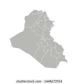 Vector isolated illustration of simplified administrative map of Iraq. Borders of the governorates (regions). Grey silhouettes. White outline.