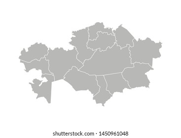 Vector isolated illustration of simplified administrative map of Kazakhstan﻿. Borders of the provinces (regions). Grey silhouettes. White outline.