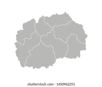 Vector isolated illustration of simplified administrative map of North Macedonia﻿. Borders of the provinces (regions). Grey silhouettes. White outline.