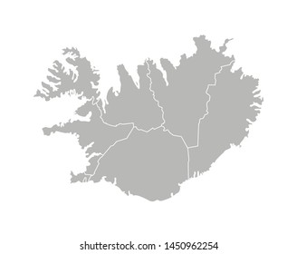 Vector isolated illustration of simplified administrative map of Iceland. Borders of the provinces (regions). Grey silhouettes. White outline.