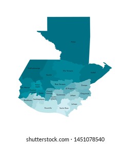 Vector isolated illustration of simplified administrative map of Guatemala. Borders and names of the departments (regions). Colorful blue khaki silhouettes