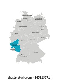 Vector isolated illustration of simplified administrative map of Germany. Blue silhouette of Rhineland-Palatinate (state). Grey silhouettes. White outline