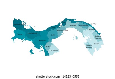 Vector isolated illustration of simplified administrative map of Panama. Borders and names of the provinces (regions). Colorful blue khaki silhouettes