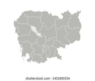 Vector isolated illustration of simplified administrative map of Cambodia. Borders of the provinces (regions). Grey silhouettes. White outline.