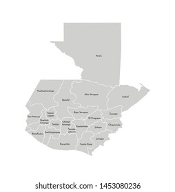 Vector isolated illustration of simplified administrative map of Guatemala. Borders and names of the departments (regions). Grey silhouettes. White outline