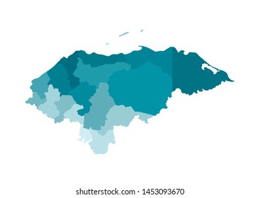 Vector isolated illustration of simplified administrative map of Honduras. Borders of the departments (regions). Colorful blue khaki silhouettes.