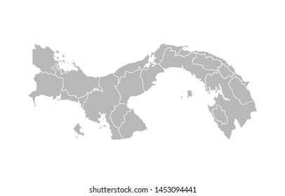 Vector isolated illustration of simplified administrative map of Panama. Borders of the provinces (regions). Grey silhouettes. White outline.