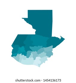 Vector isolated illustration of simplified administrative map of Guatemala. Borders of the regions. Colorful blue khaki silhouettes.