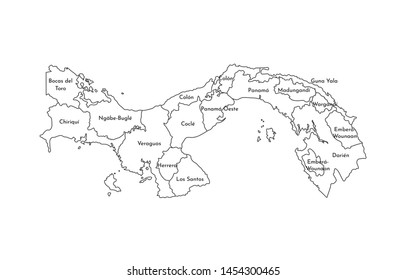 Vector isolated illustration of simplified administrative map of Panama. Borders and names of the provinces (regions). Black line silhouettes.